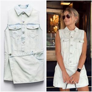 Zara DENIM TRF DRESS ASYMMETRIC LIGHT BLUE